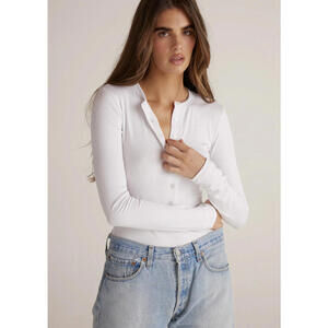 CLYQUE Annie ribbed Bodysuit Long Sleeve white size S NWT $90 msrp